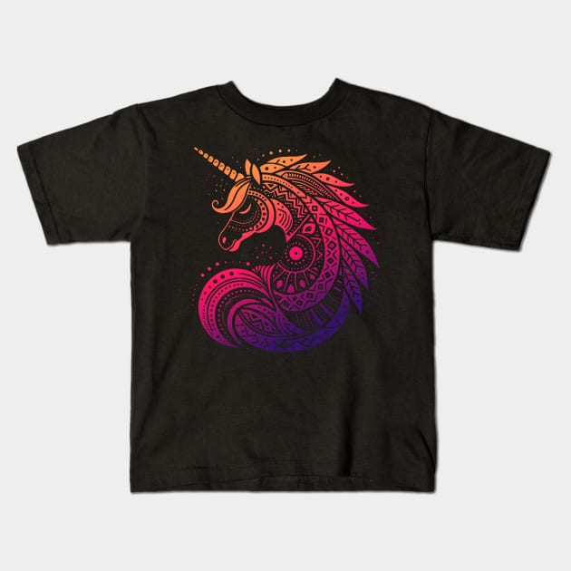 Ethereal Tribal Unicorn: Blending Mythology with Modern Styling Kids T-Shirt by Etno Lounge